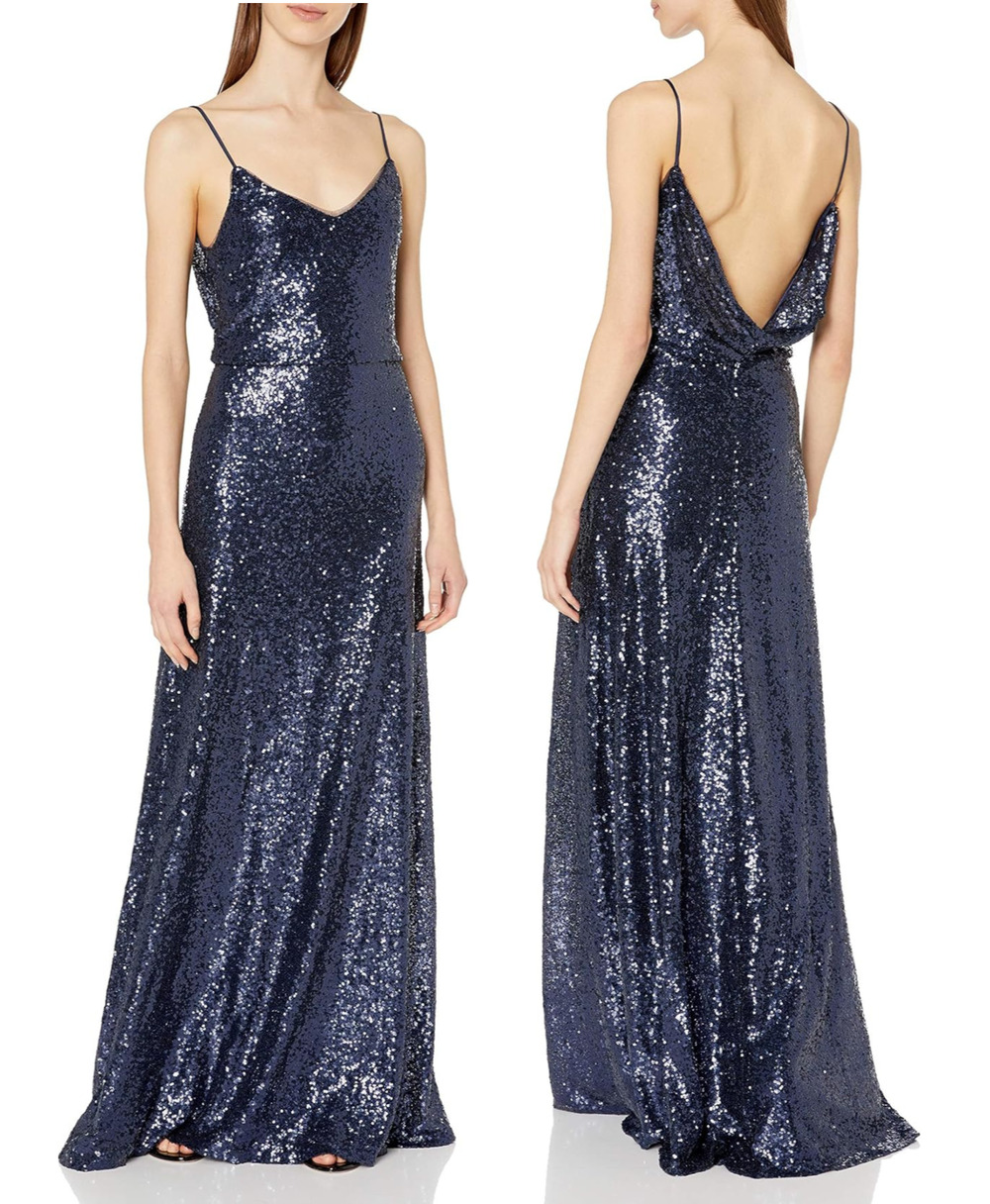 Jenny Yoo Jules Deep Blue Sequin Formal Backless Bridesmaid Dress Gown 4